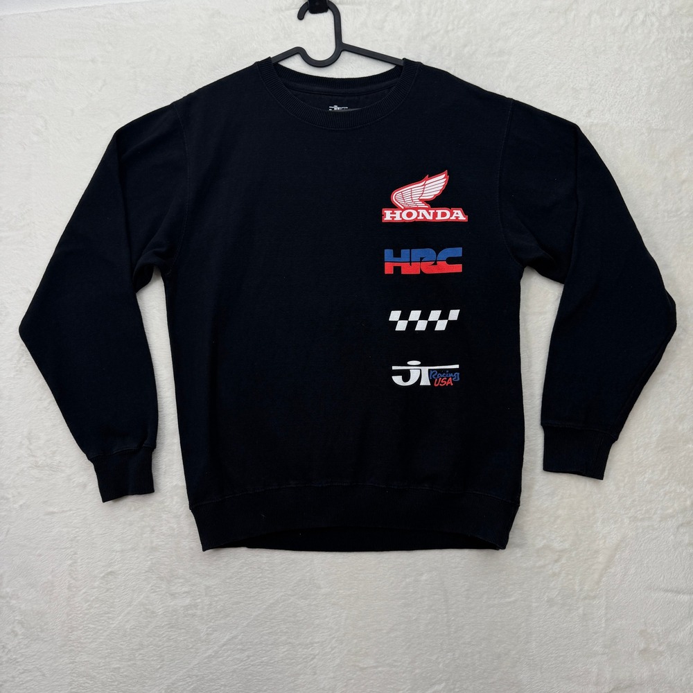 JT Racing Sweatshirt Mens Medium Black Honda HRC Racing USA Graphic Crewneck